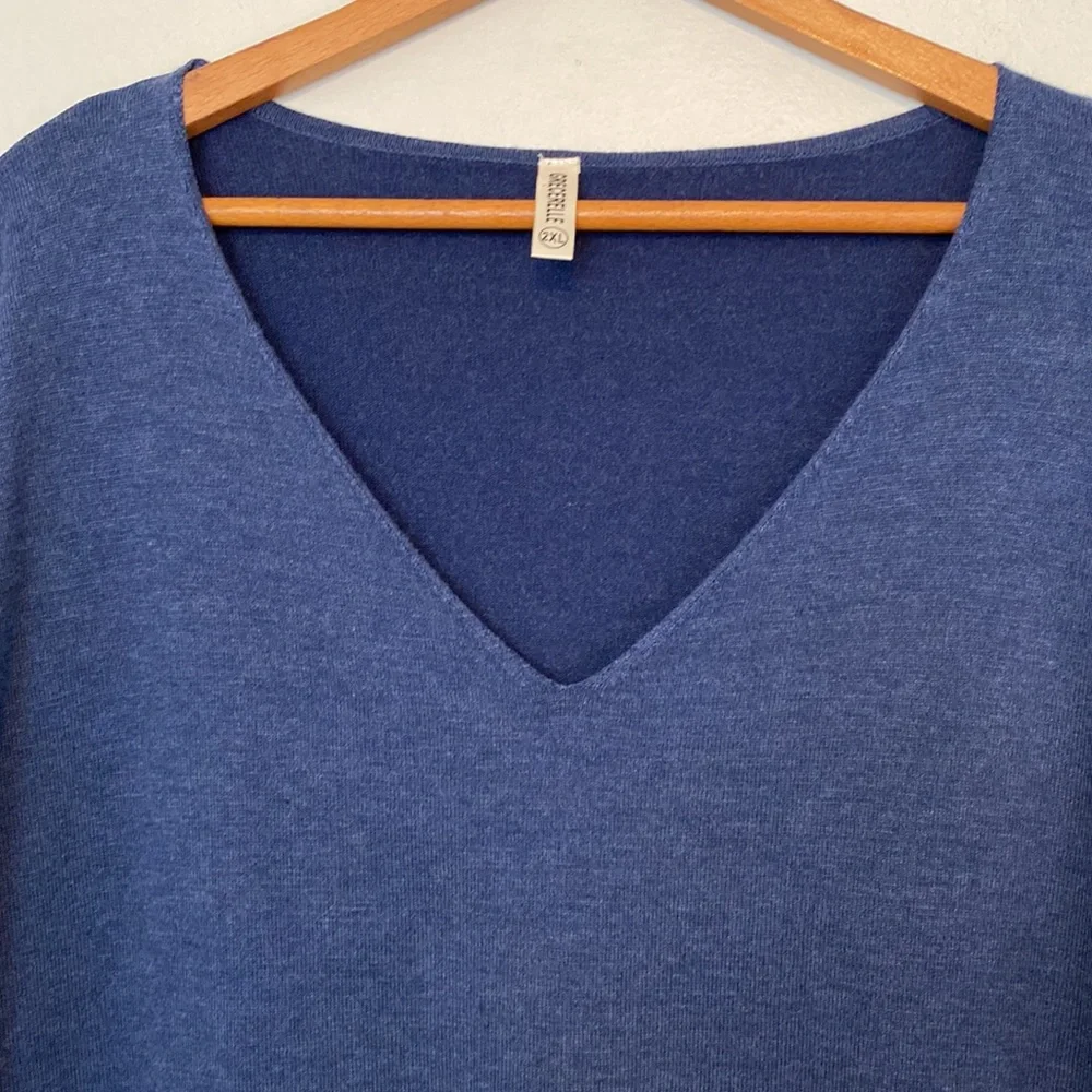 Grecerelle Blue Heather Knit Long Sleeved V-Neck Sweater 2XL - Picture 2 of 10